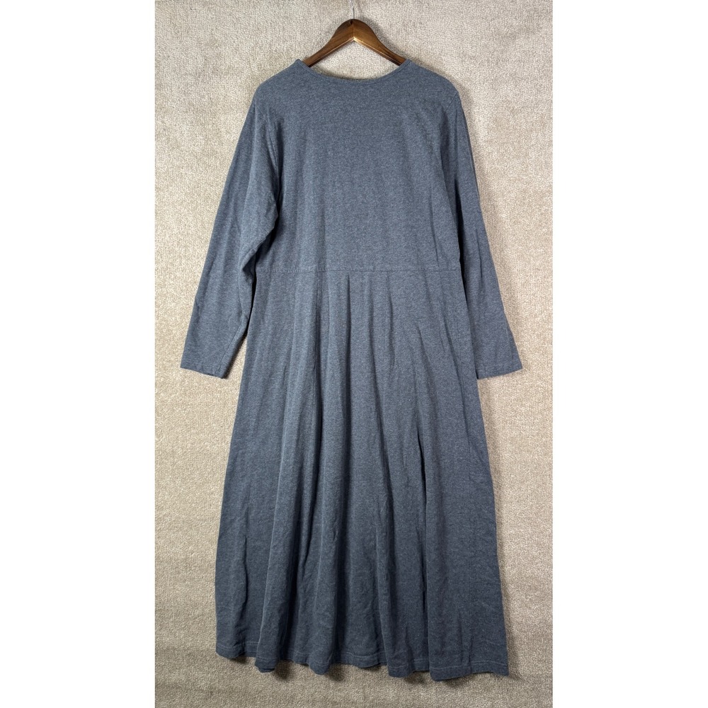 LL Bean Maxi Dress Womens XL Gray Cotton Long Sleeve Empire Waist Modest Cottage - Picture 8 of 9